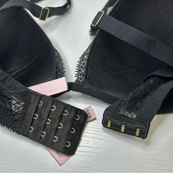 Victoria’s Secret Plunge Black Lace Mesh Adjustable Strap Bra 36DD - Picture 8 of 14